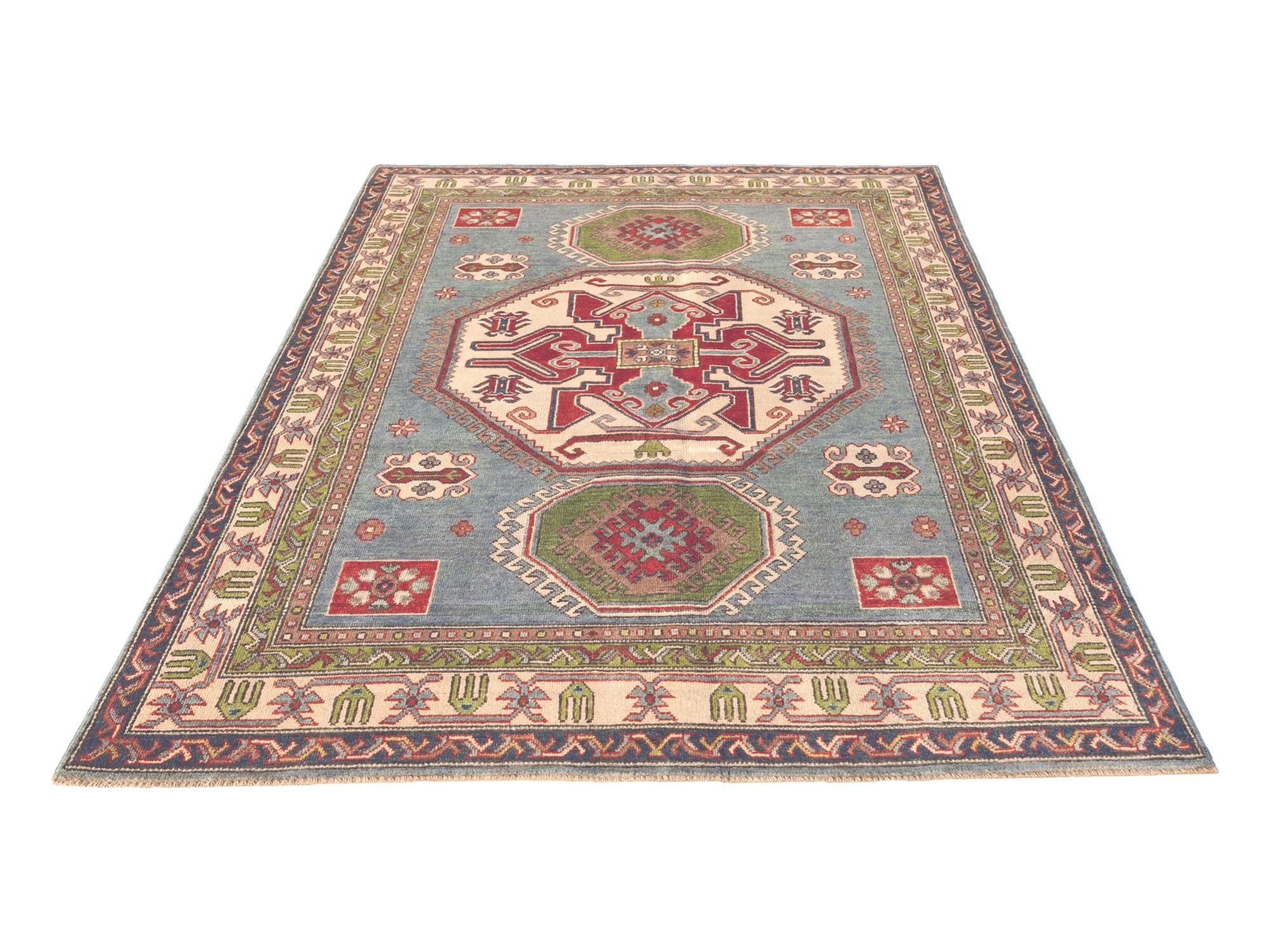 4' 11 x 7' Hand Knotted Kazak Rug
