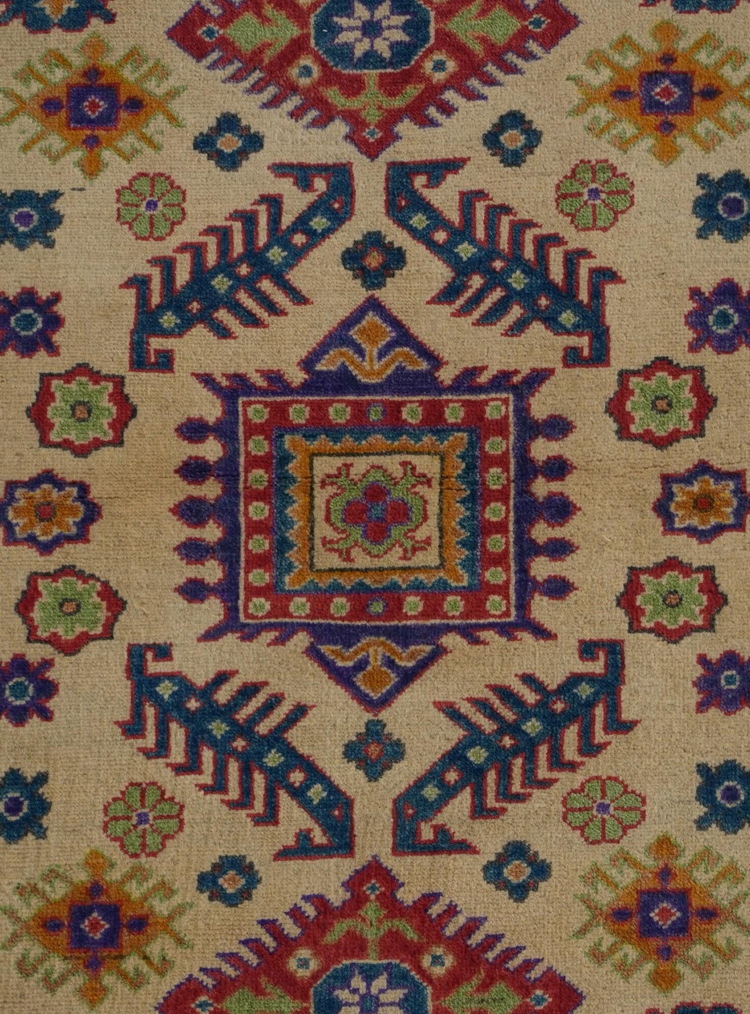3' 4 x 4' 8 Hand Knotted Kazak Rug