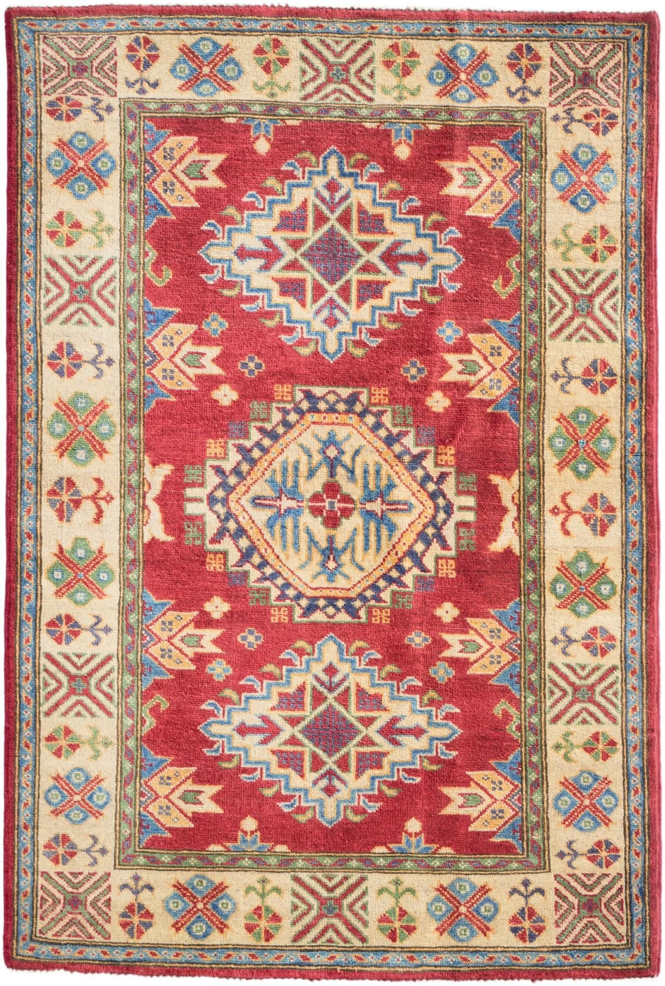 3' 4 x 4' 11 Hand Knotted Kazak Rug
