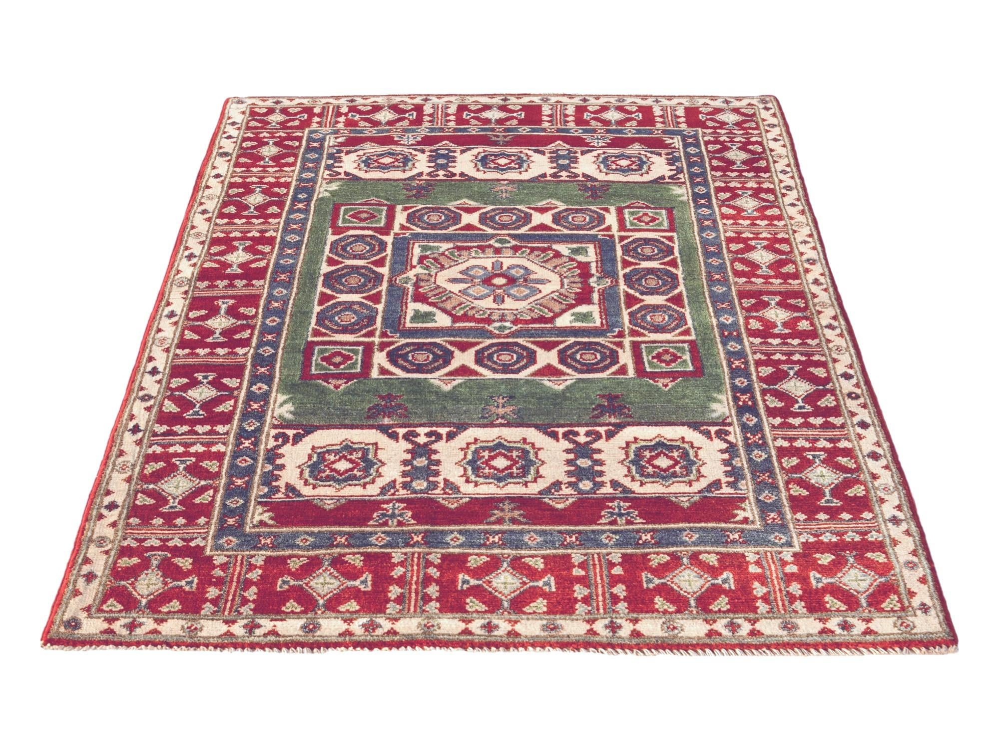 3' 4 x 4' 10 Hand Knotted Kazak Rug