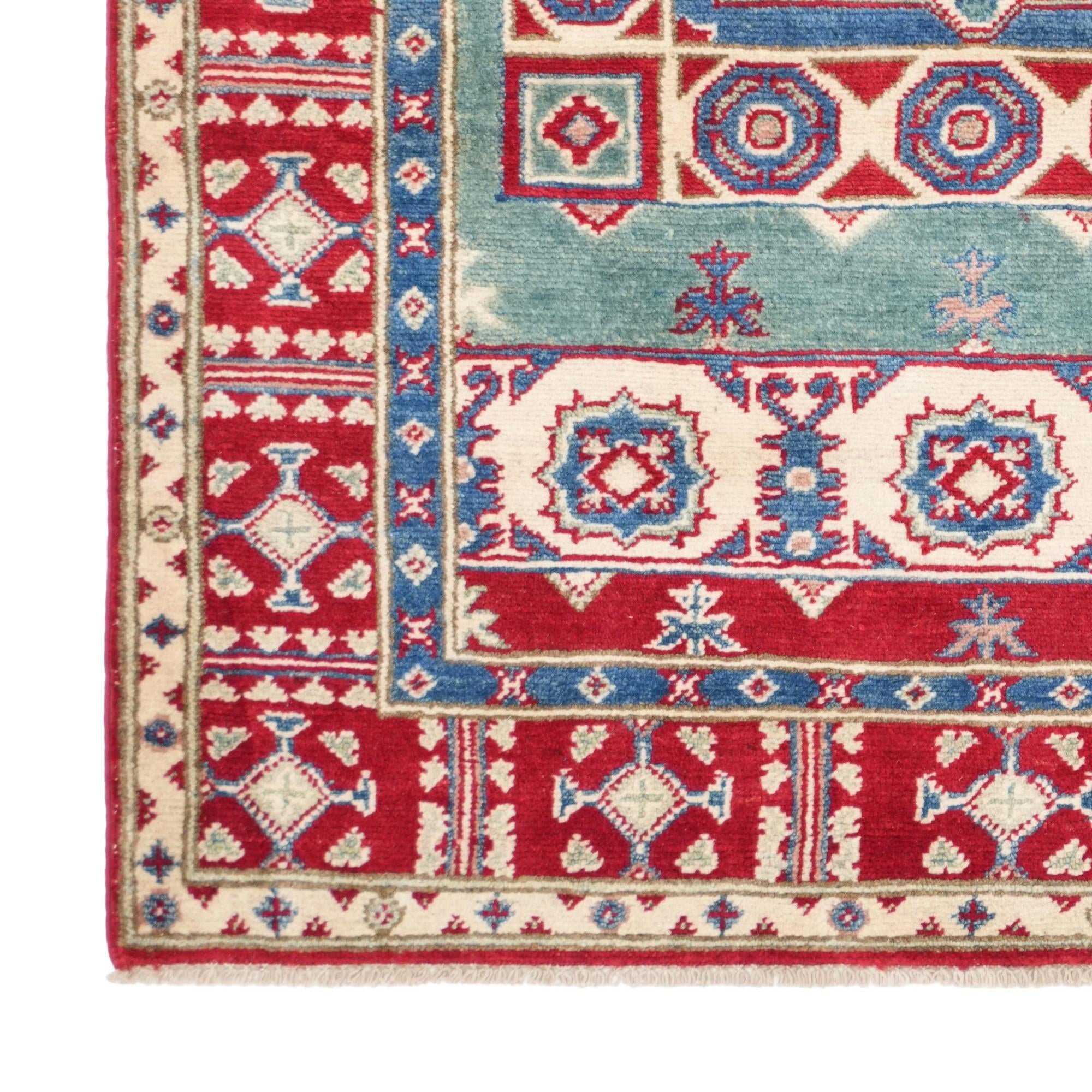 3' 4 x 4' 10 Hand Knotted Kazak Rug