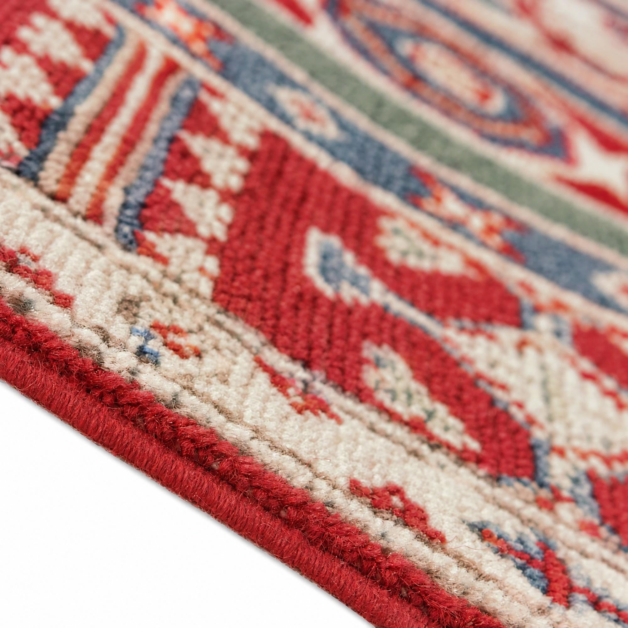 3' 4 x 4' 10 Hand Knotted Kazak Rug