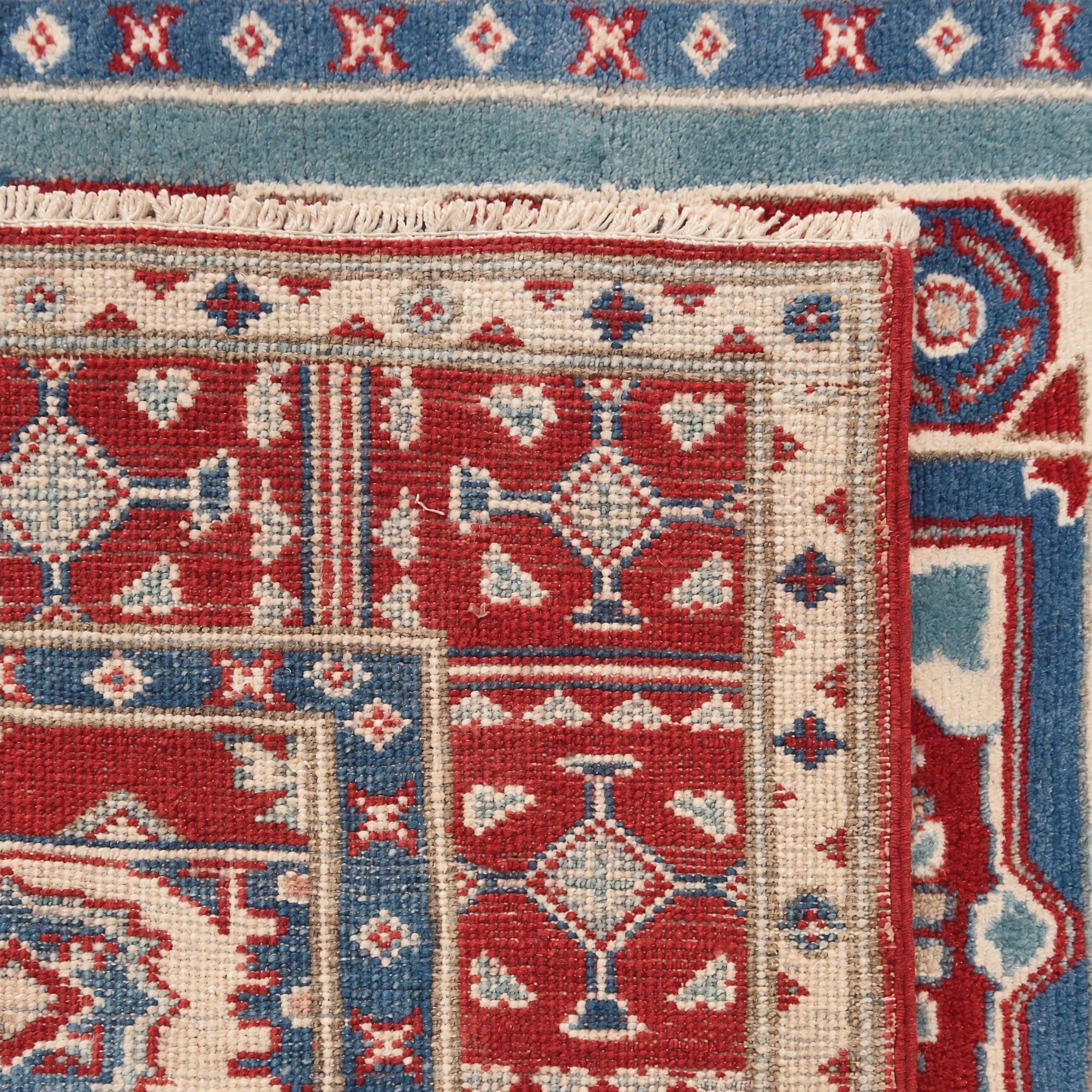 3' 4 x 4' 10 Hand Knotted Kazak Rug