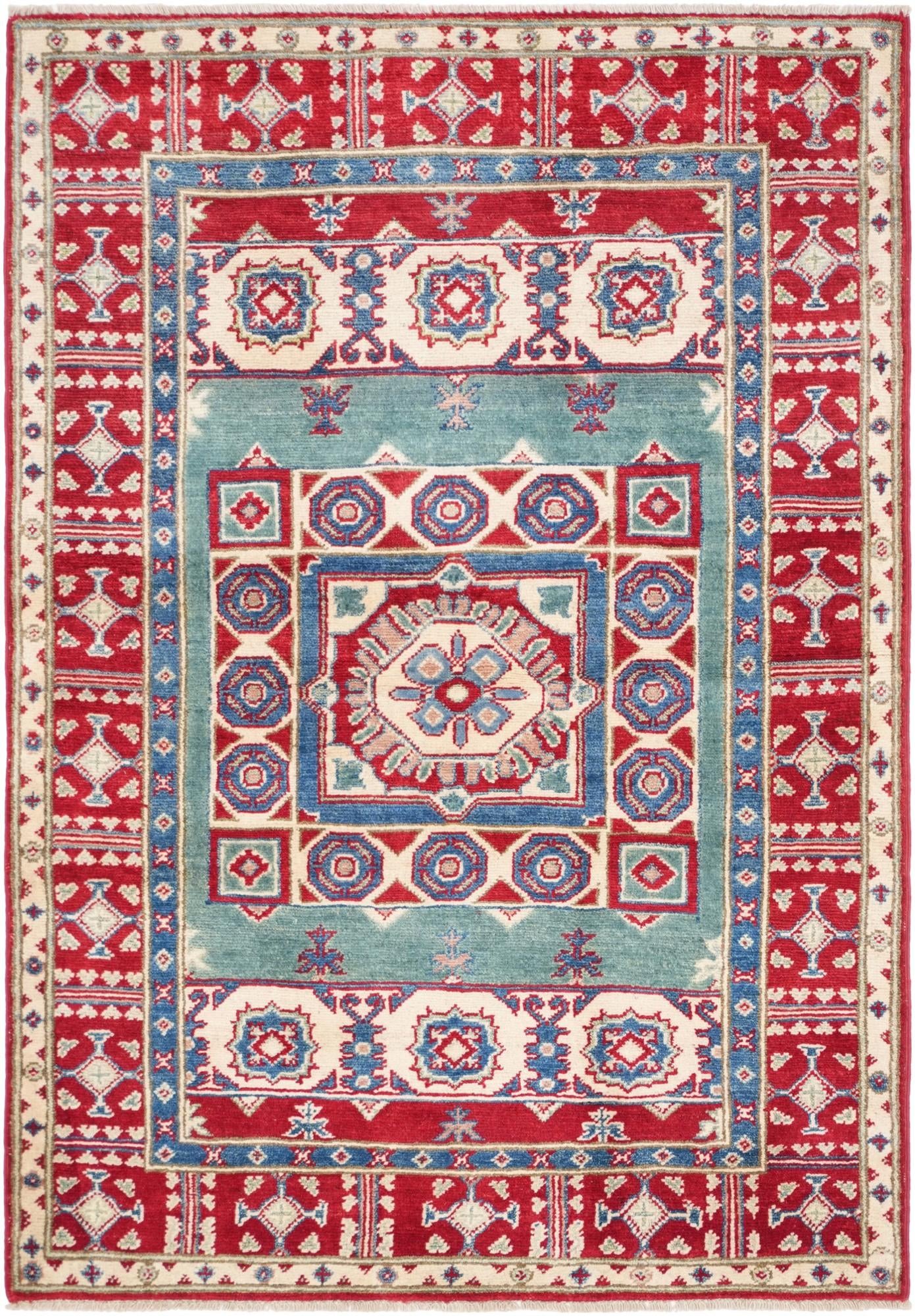 3' 4 x 4' 10 Hand Knotted Kazak Rug