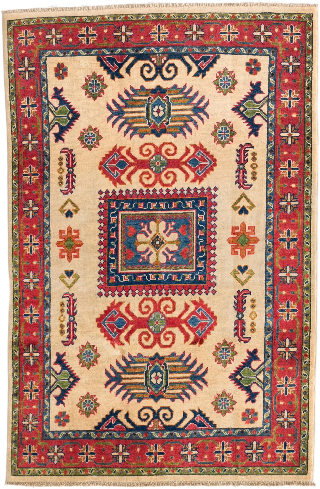 4' x 6' 2 Hand Knotted Kazak Rug