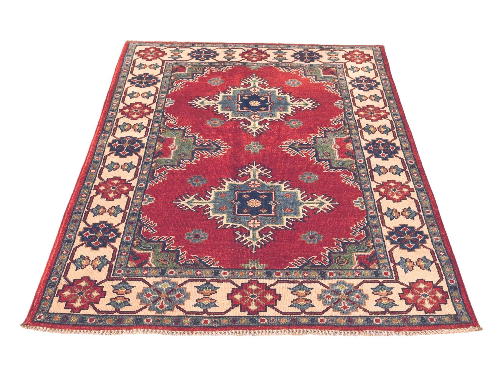 3' 4 x 4' 11 Hand Knotted Kazak Rug