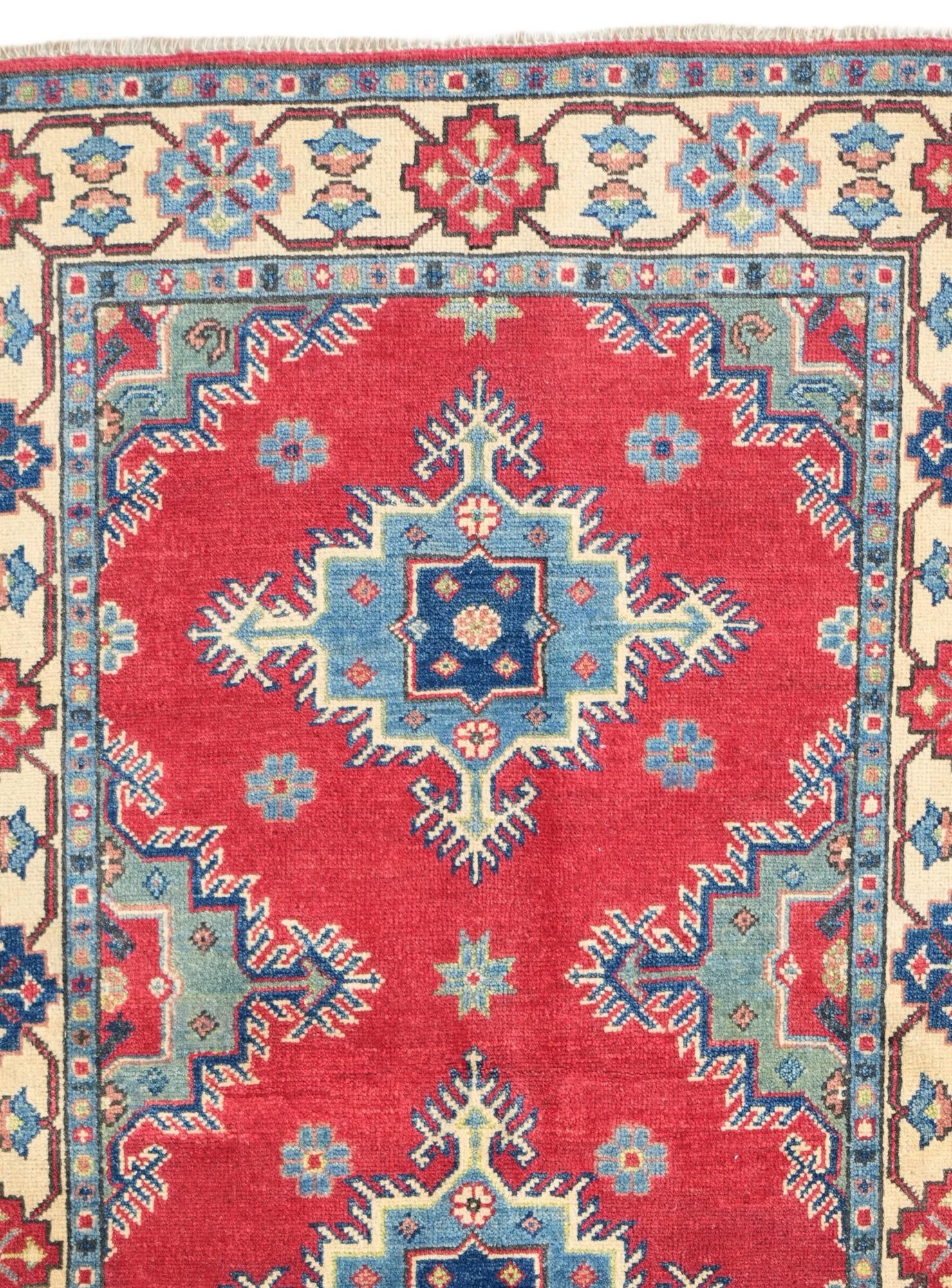 3' 4 x 4' 11 Hand Knotted Kazak Rug