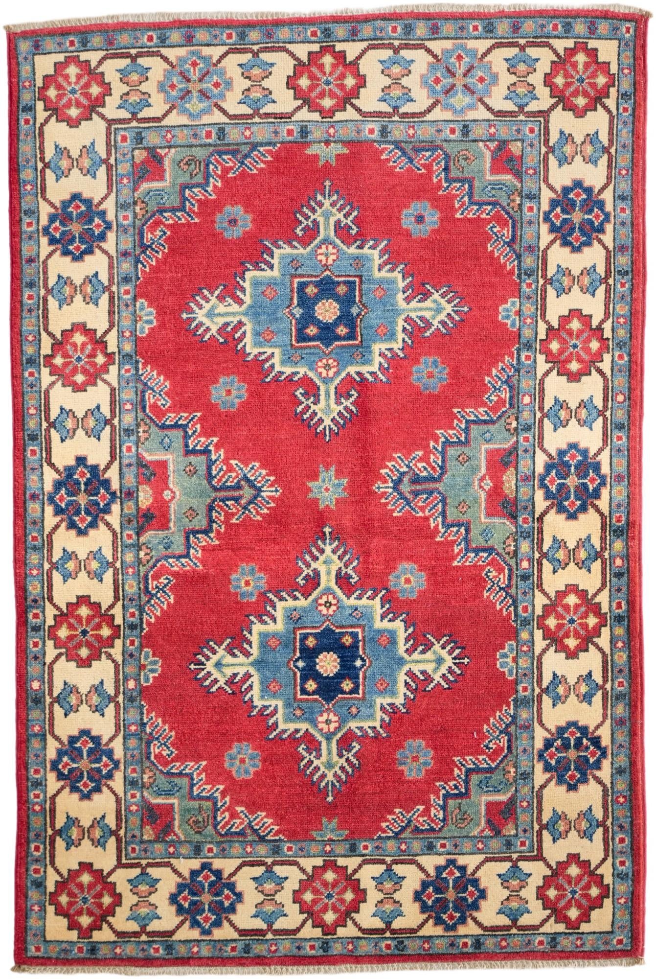 3' 4 x 4' 11 Hand Knotted Kazak Rug