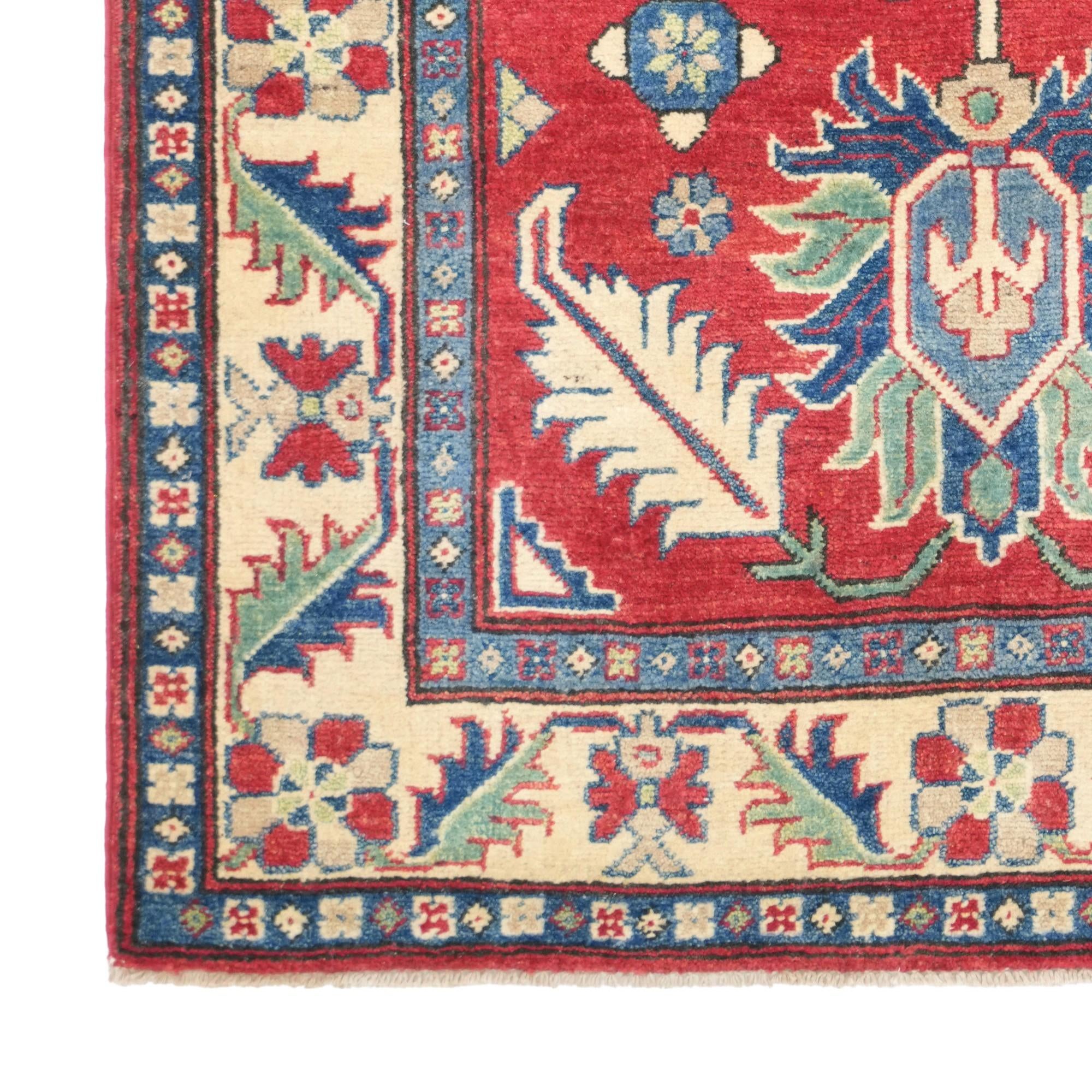 3' 4 x 4' 11 Hand Knotted Kazak Rug