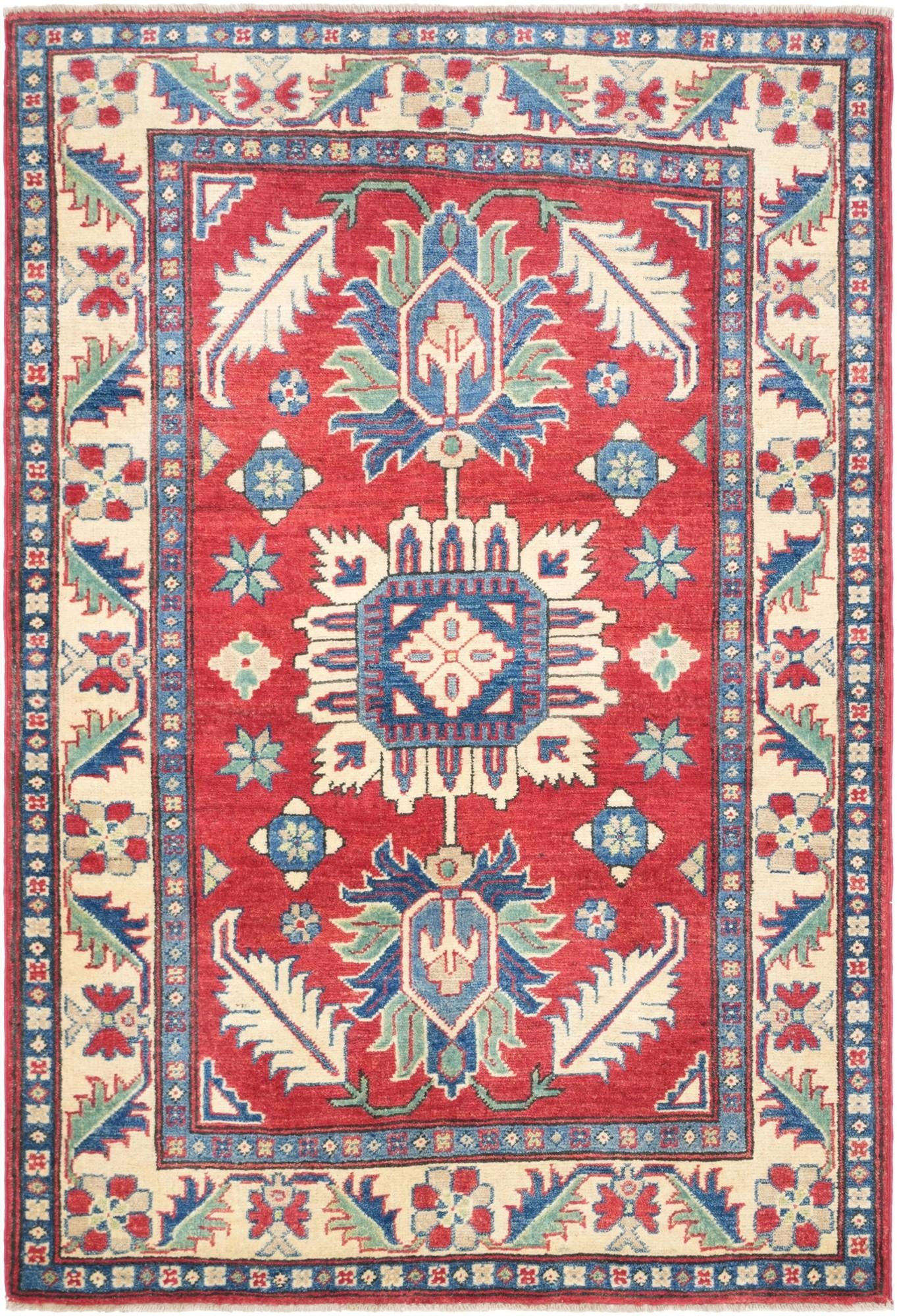 3' 4 x 4' 11 Hand Knotted Kazak Rug