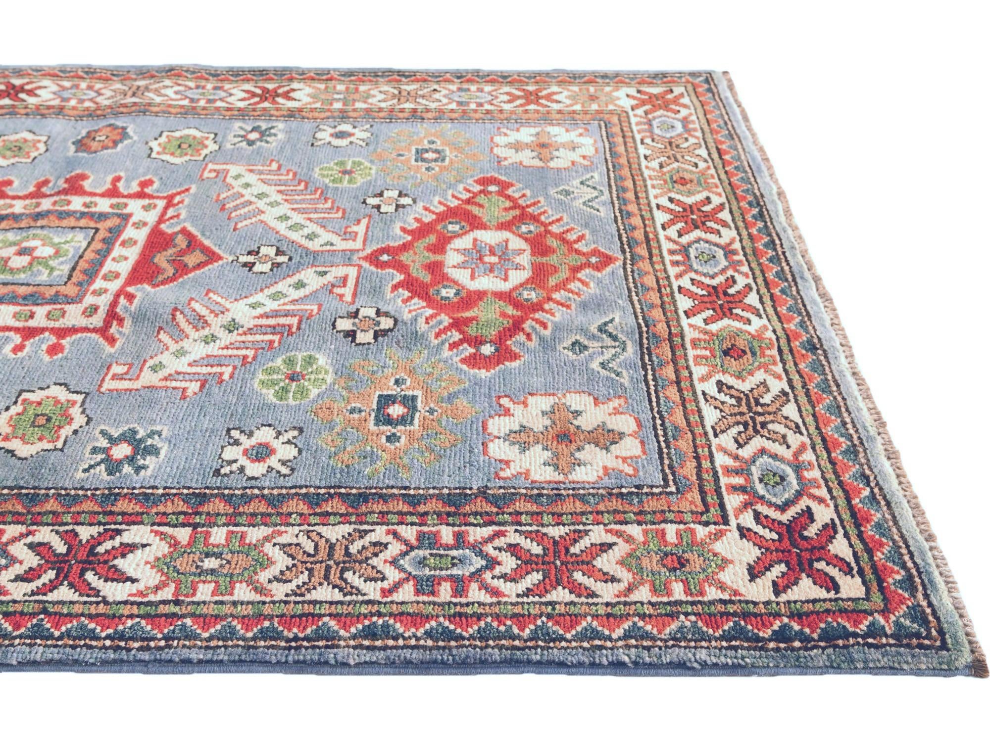 3' 4 x 4' 10 Hand Knotted Kazak Rug