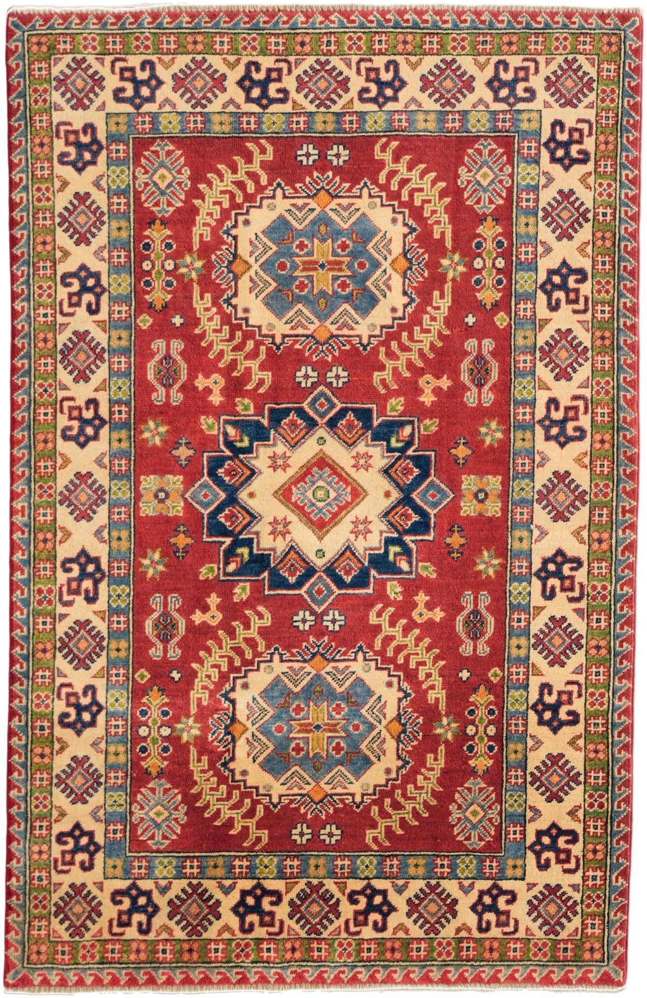 4' x 6' 2 Hand Knotted Kazak Rug