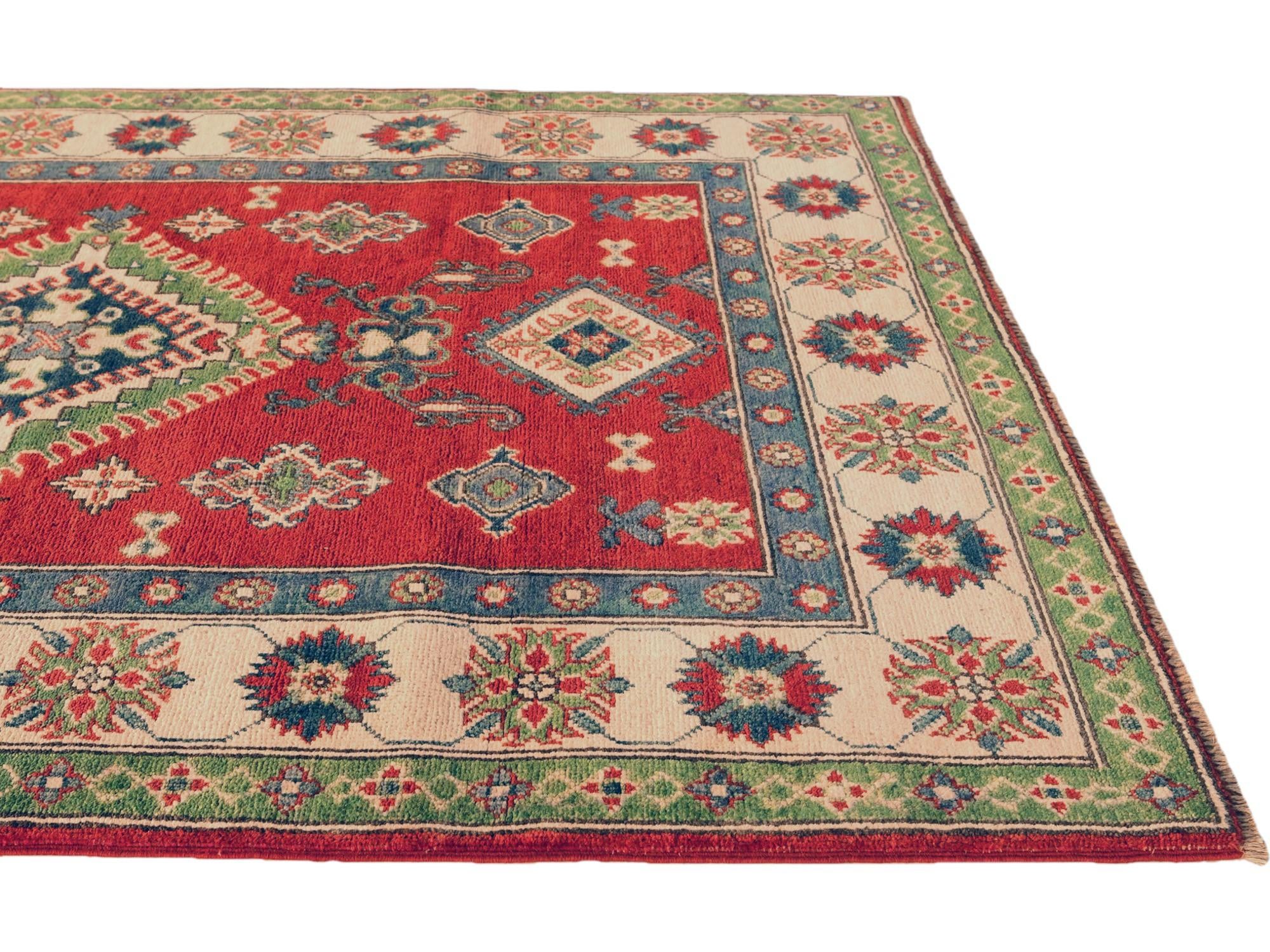 Detail image 6 of 10: 4' 2 x 6' Hand Knotted Kazak Rug