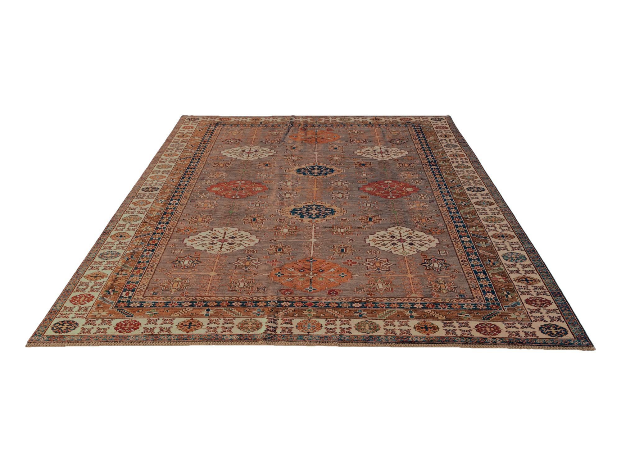 9' x 12' 4 Hand Knotted Kazak Rug