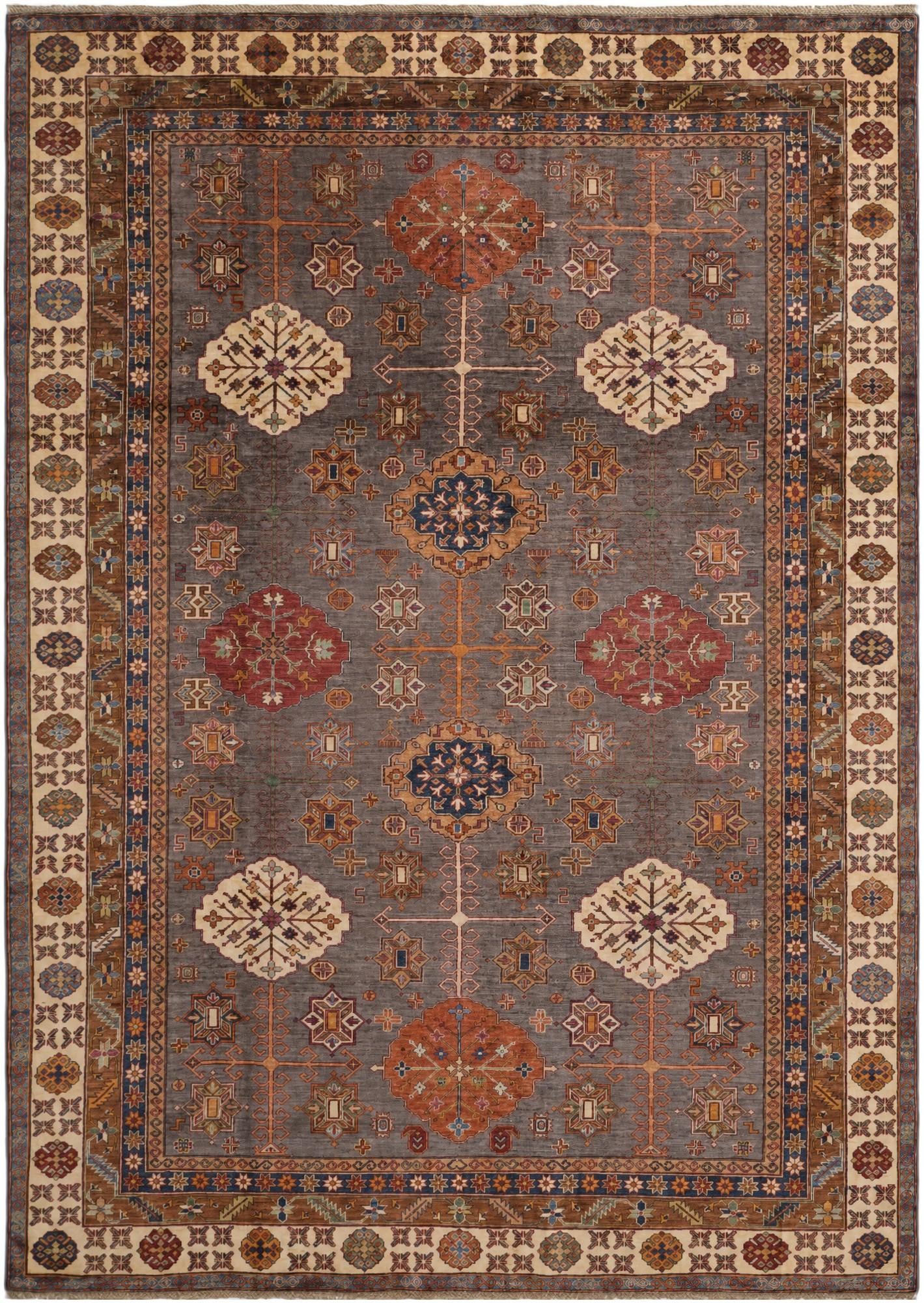 9' x 12' 4 Hand Knotted Kazak Rug