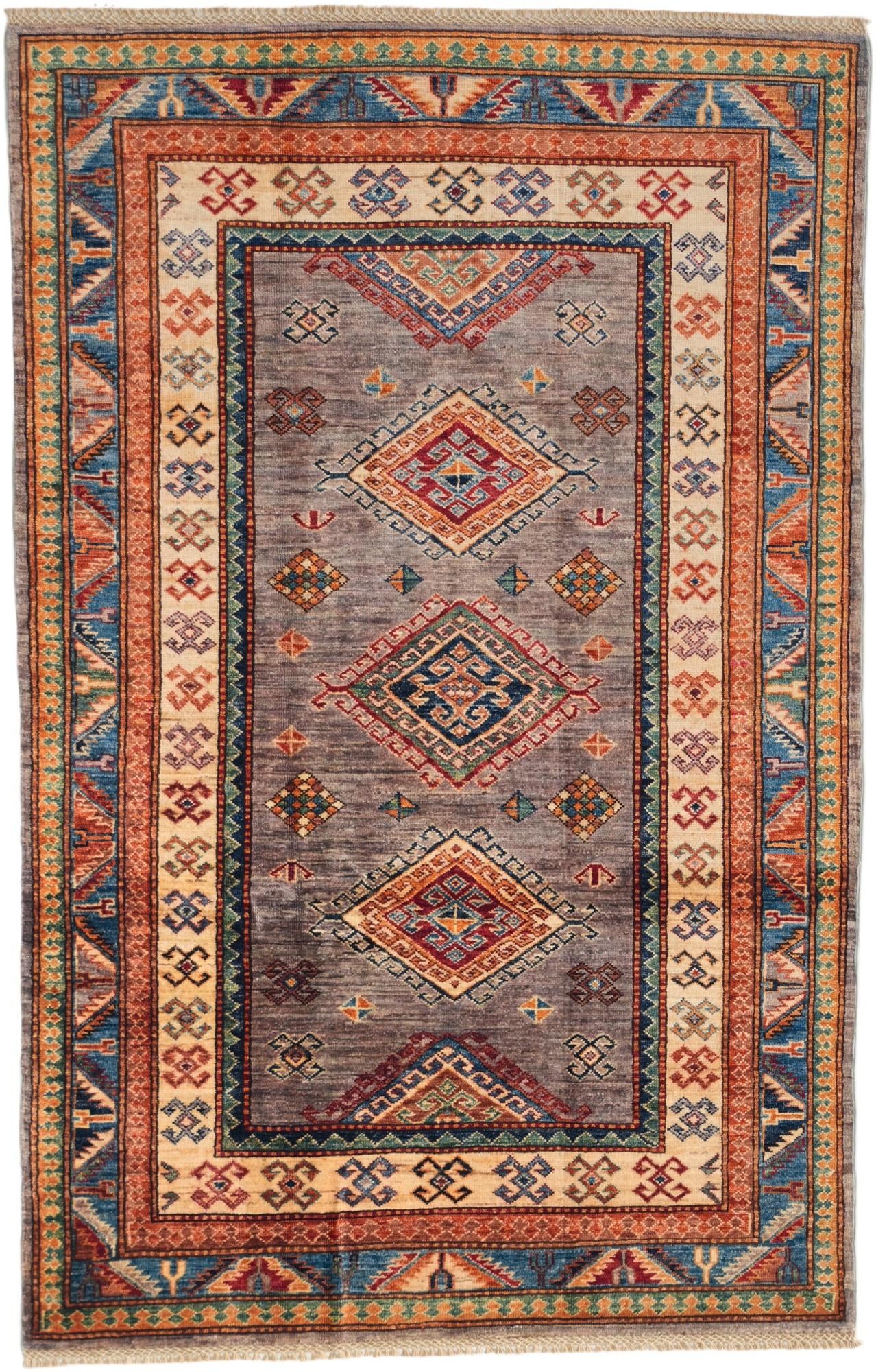 4' x 6' 4 Hand Knotted Kazak Rug