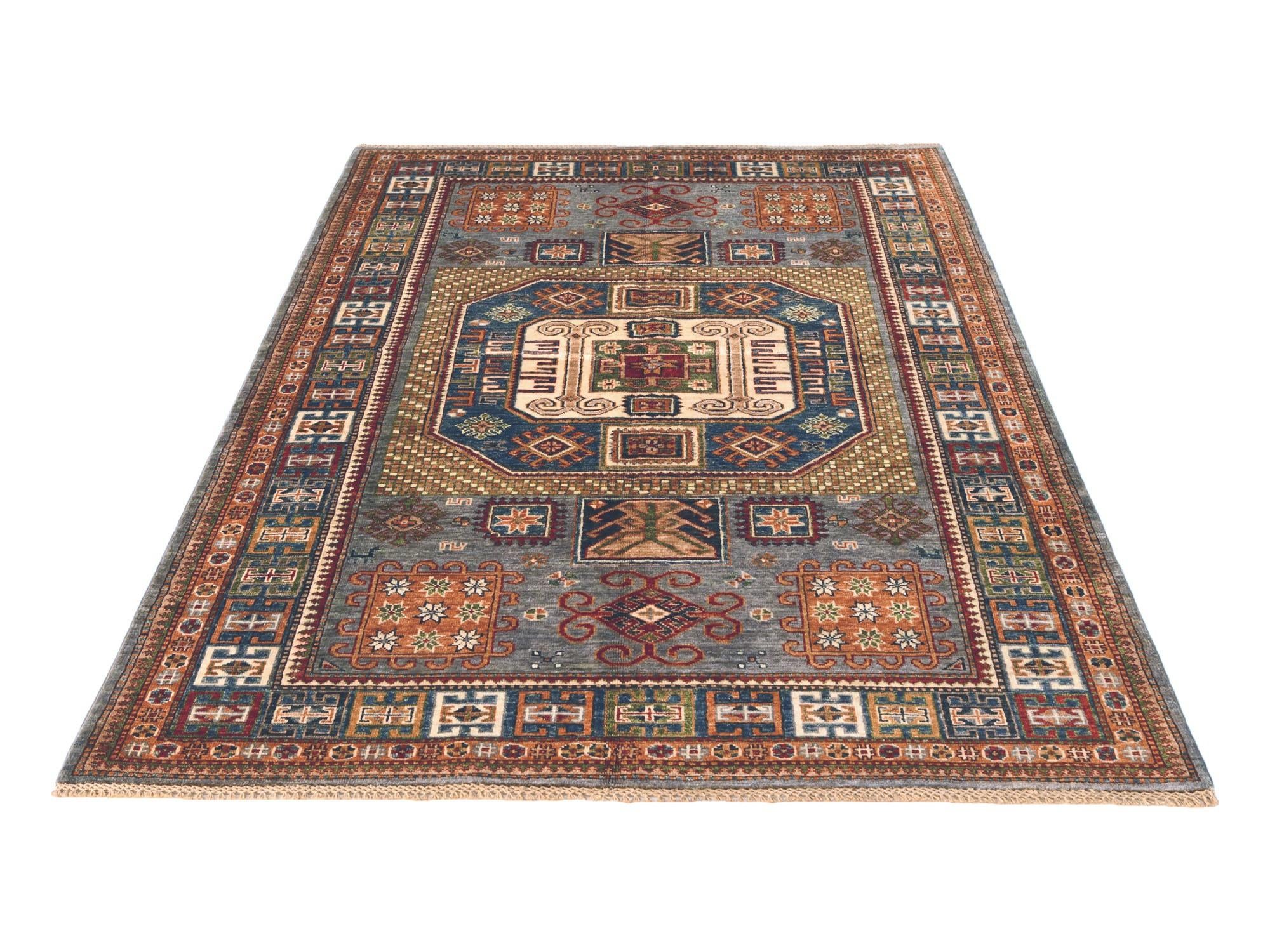 4' 11 x 7' Hand Knotted Kazak Rug