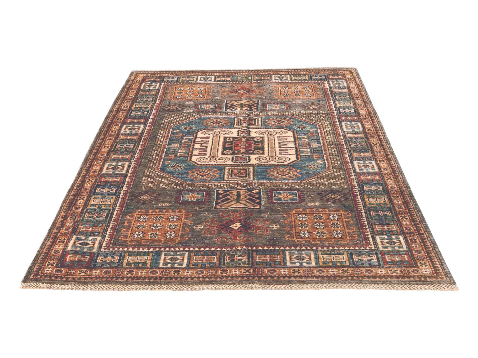 5' x 6' 4 Hand Knotted Kazak Rug