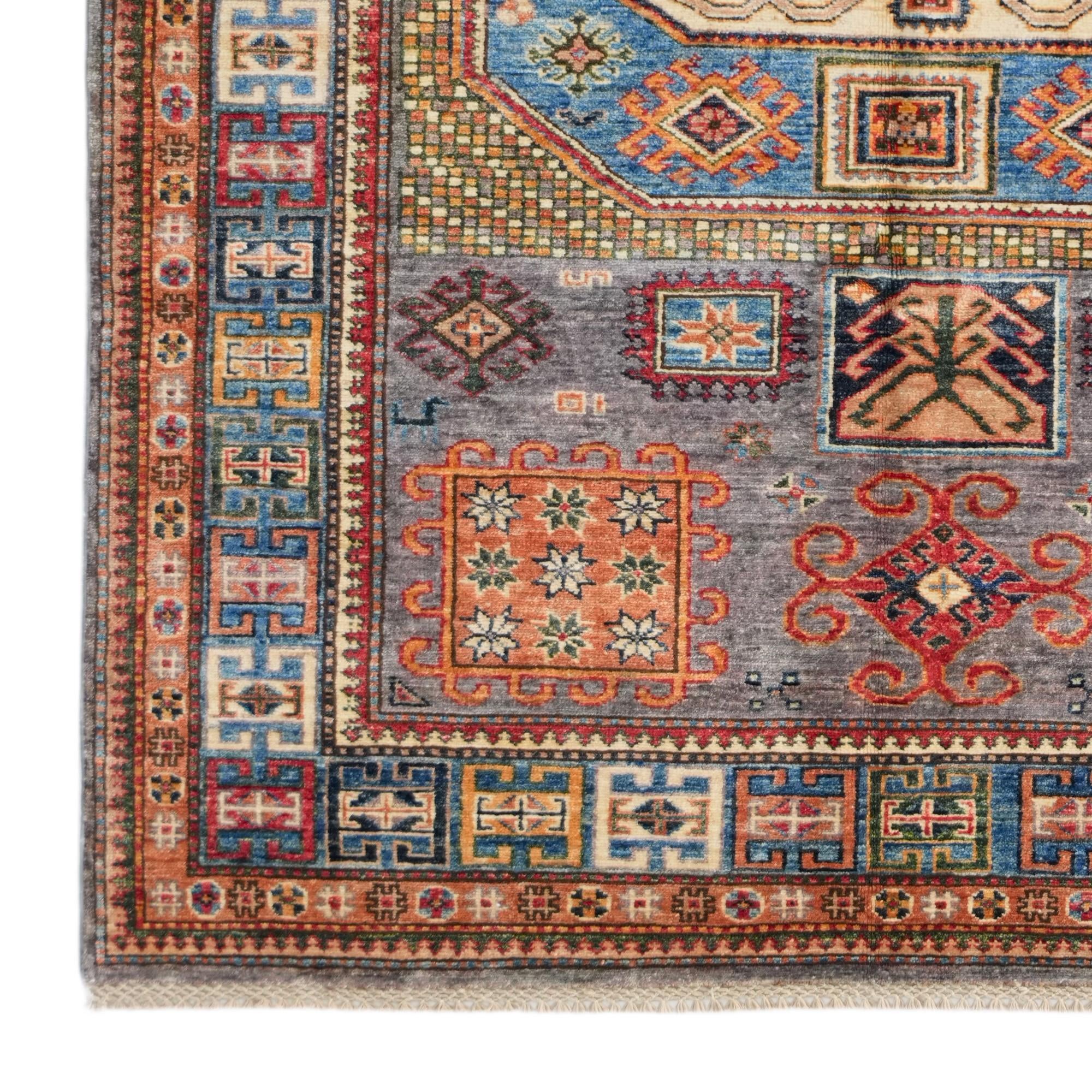 5' x 6' 4 Hand Knotted Kazak Rug