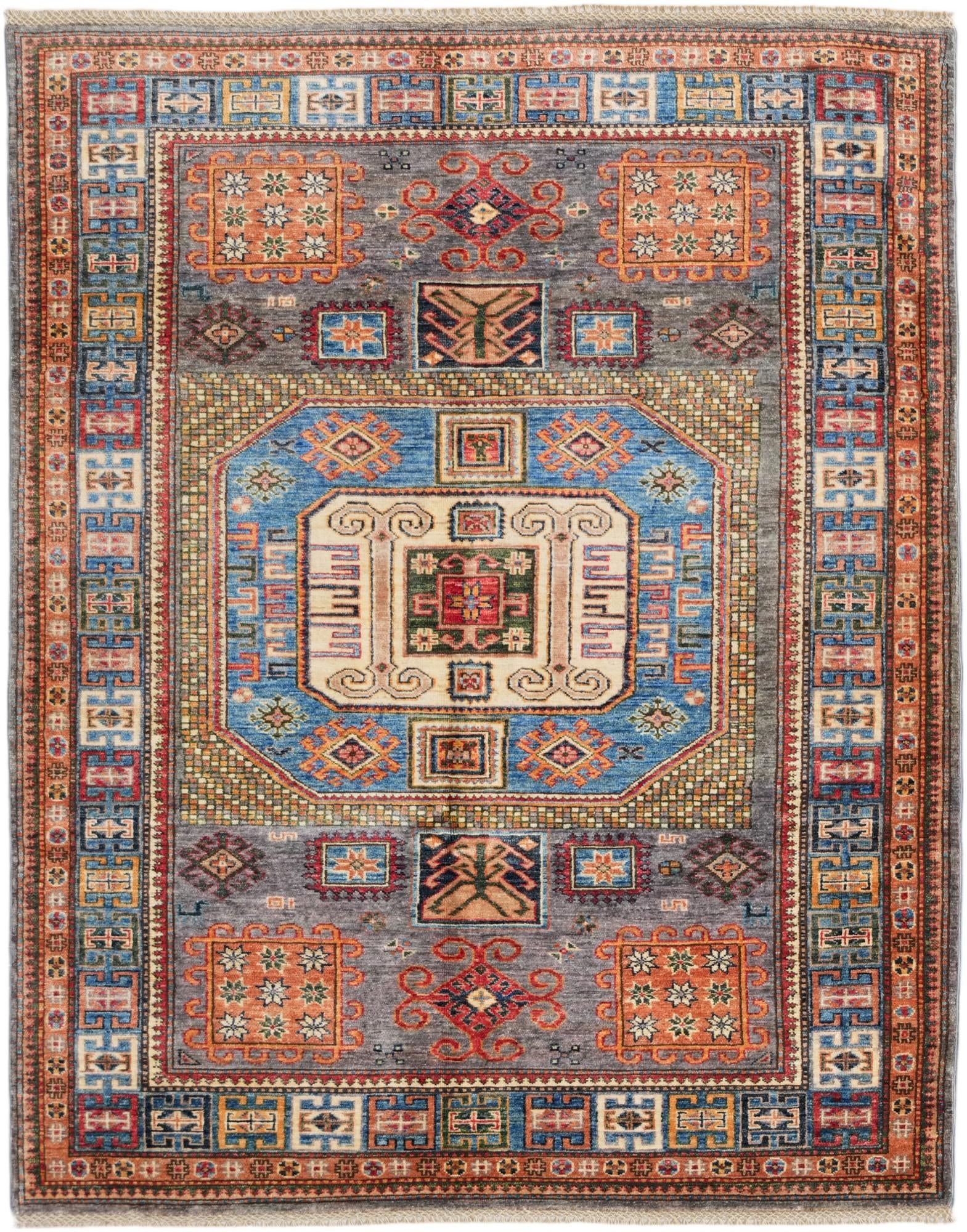 5' x 6' 4 Hand Knotted Kazak Rug