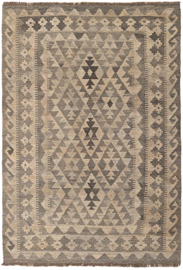 Detail image of 4' 1 x 5' 10 Hand Woven Kilim Maymana Wool Rug