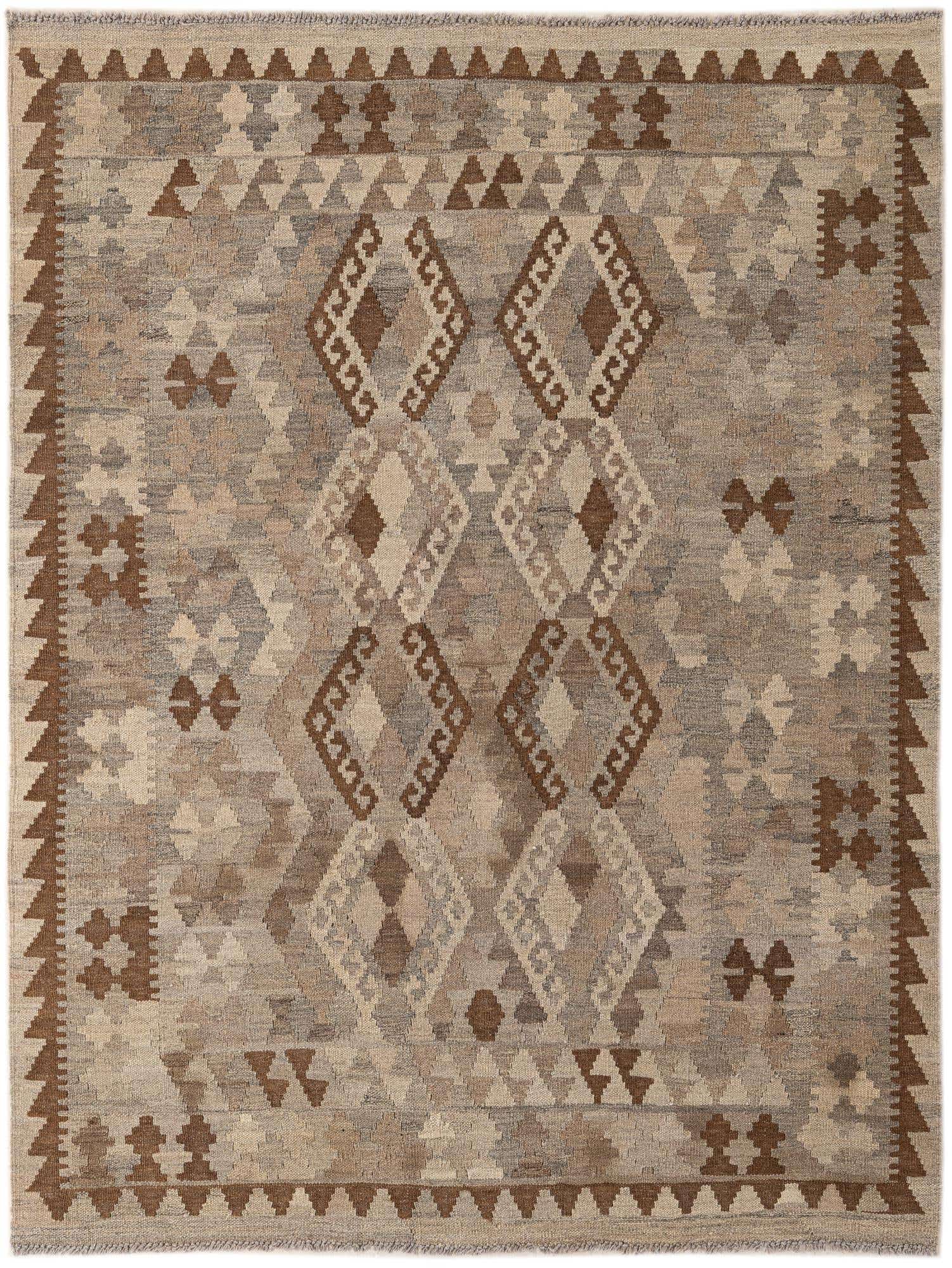 4' 6 x 5' 11 Hand Woven Kilim Maymana Wool Rug
