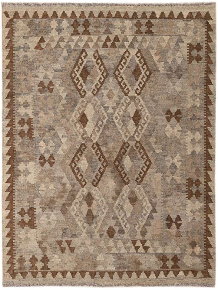 4' 6 x 5' 11 Hand Woven Kilim Maymana Wool Rug
