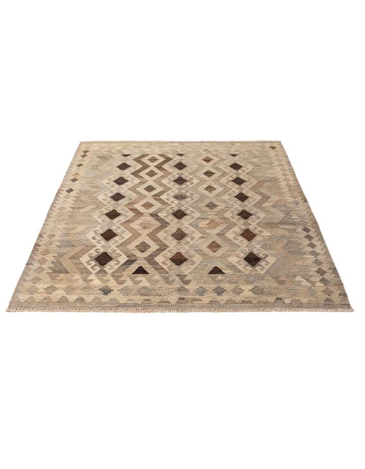 5' 3 x 6' 9 Hand Woven Kilim Maymana Wool Rug