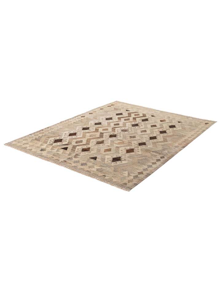 5' 3 x 6' 9 Hand Woven Kilim Maymana Wool Rug