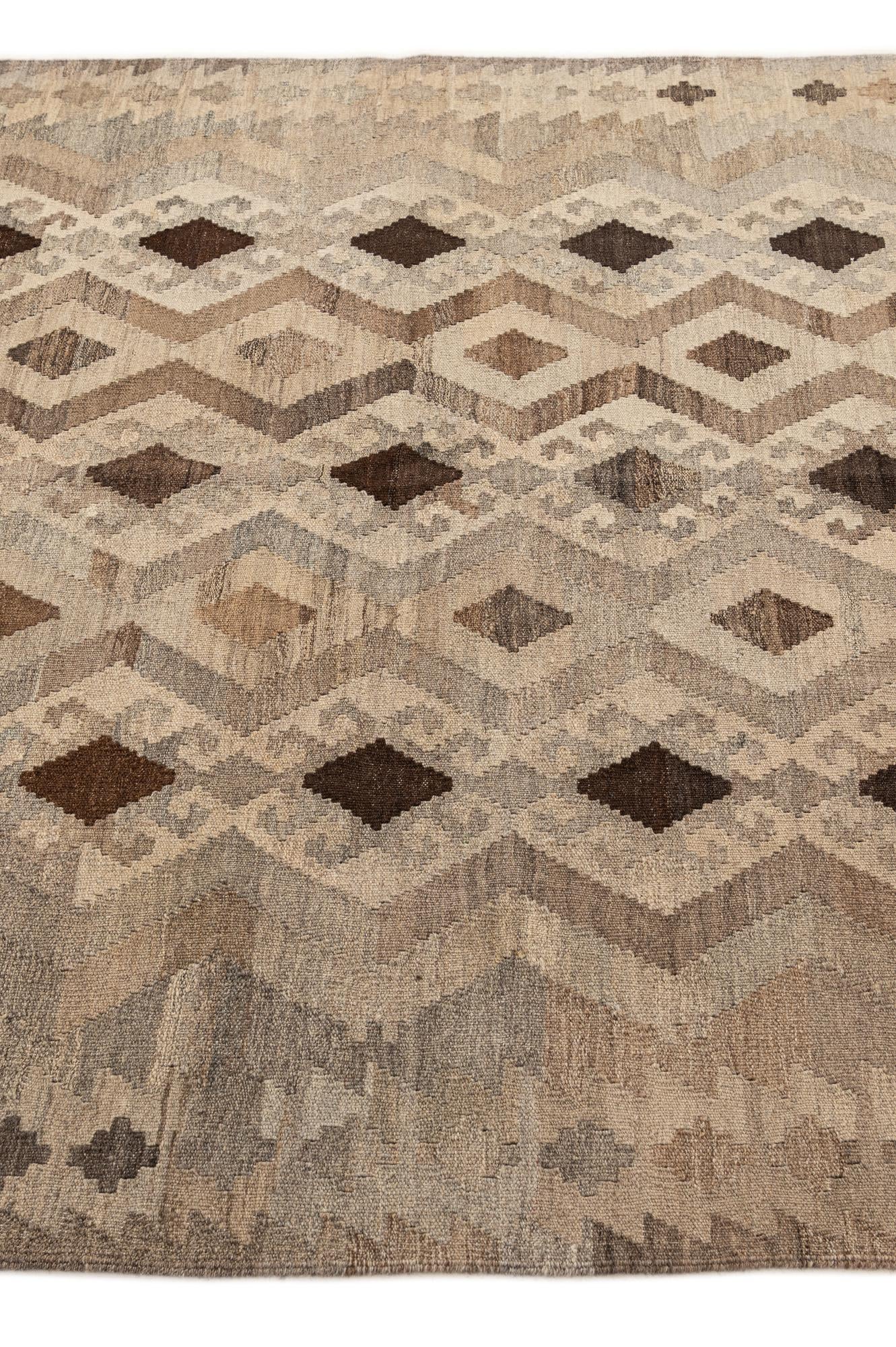 5' 3 x 6' 9 Hand Woven Kilim Maymana Wool Rug