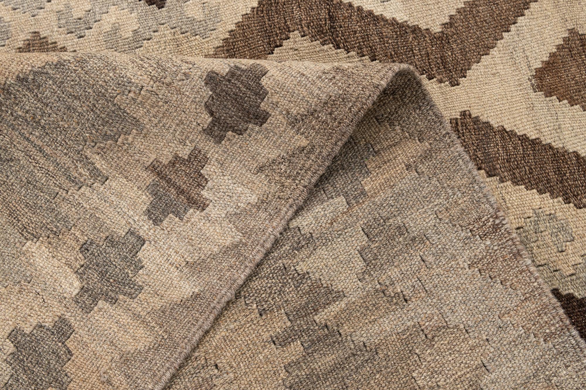 5' 3 x 6' 9 Hand Woven Kilim Maymana Wool Rug
