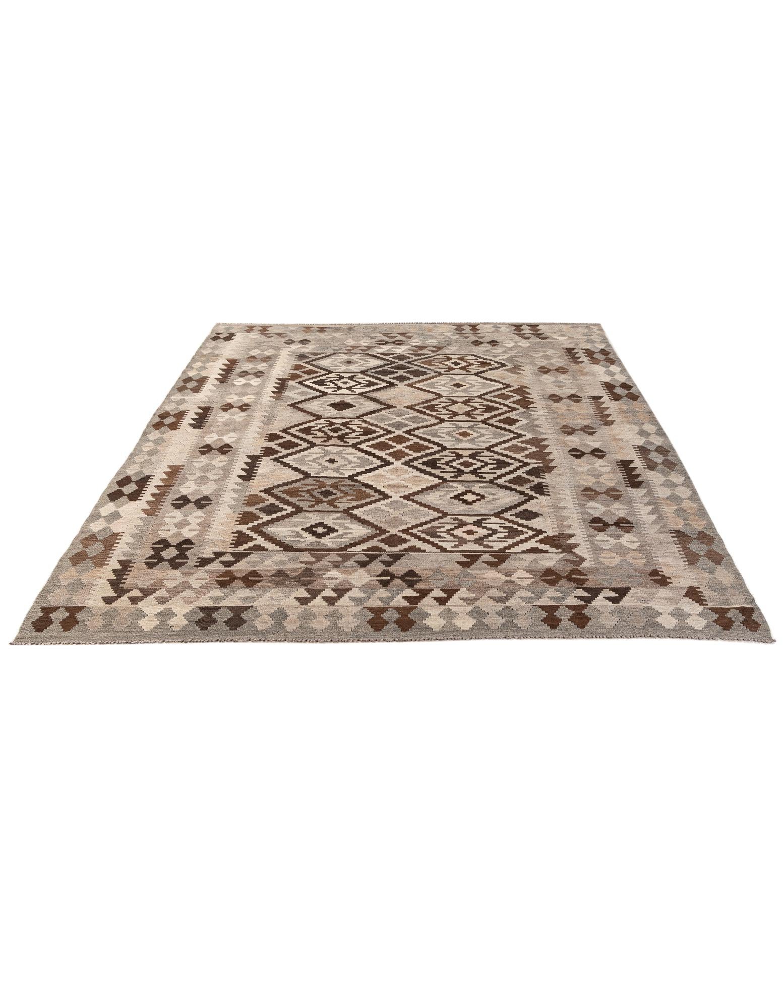 6' 9 x 9' 8 Hand Woven Kilim Maymana Wool Rug