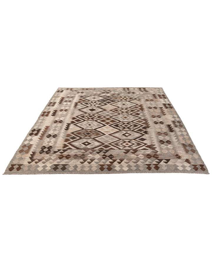 6' 9 x 9' 8 Hand Woven Kilim Maymana Wool Rug
