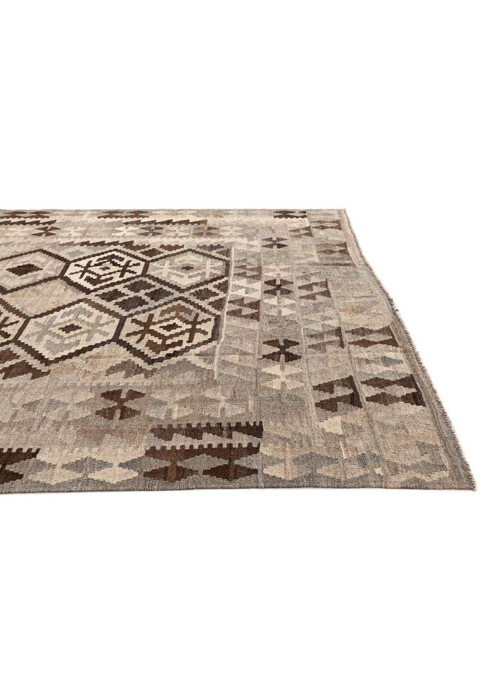 6' 9 x 9' 8 Hand Woven Kilim Maymana Wool Rug