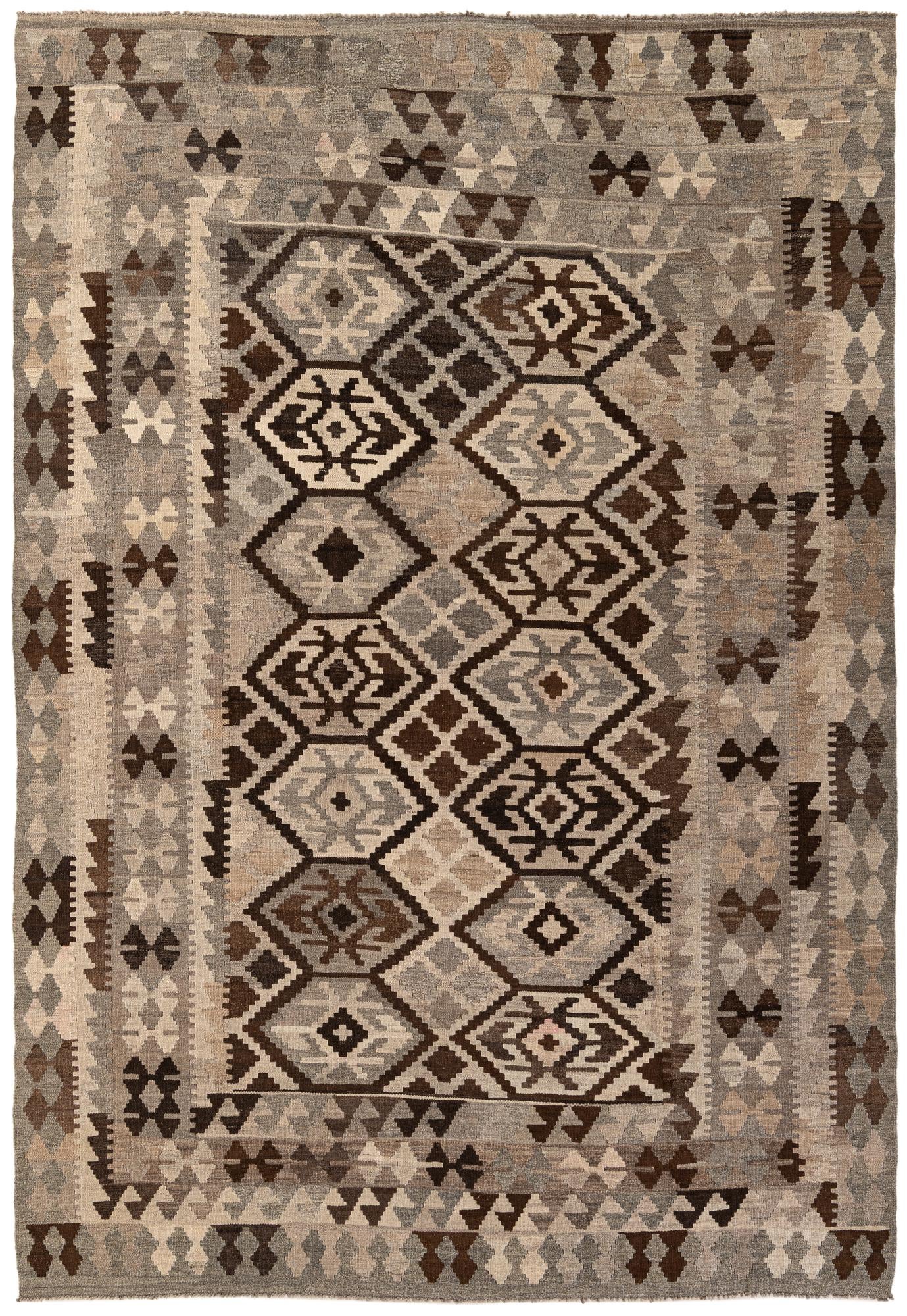 6' 9 x 9' 8 Hand Woven Kilim Maymana Wool Rug