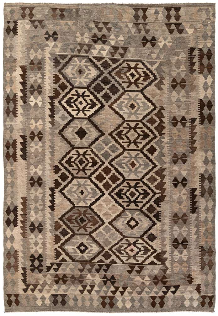 6' 9 x 9' 8 Hand Woven Kilim Maymana Wool Rug