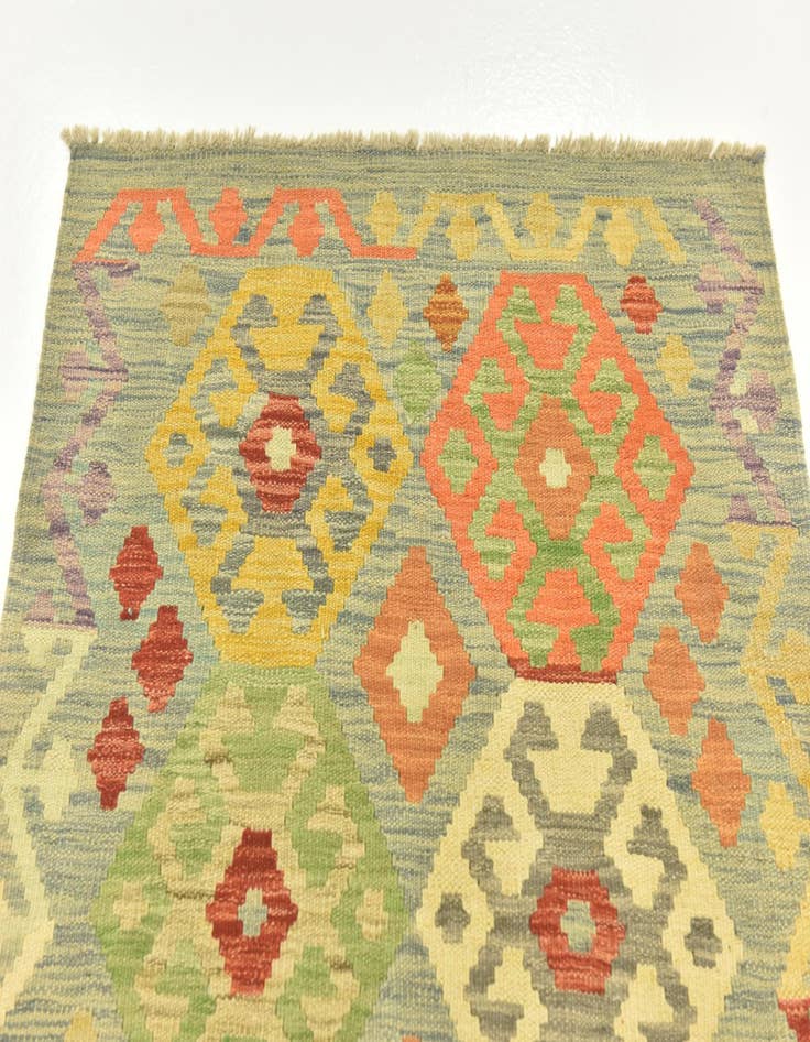 Detail image of 2' 10 x 4' 2 Hand Woven Kilim Maymana Wool Rug