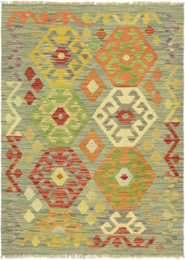 2' 10 x 4' 2 Hand Woven Kilim Maymana Wool Rug
