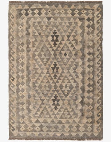 4' 1 x 5' 10 Hand Woven Kilim Maymana Wool Rug