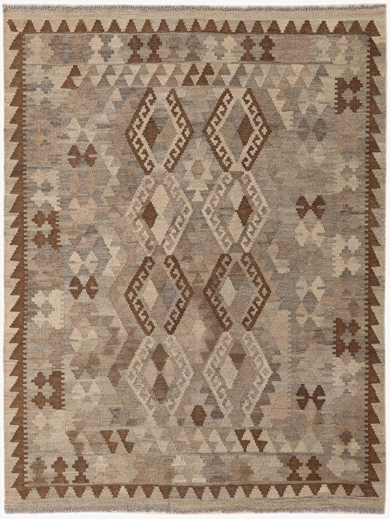 4' 6 x 5' 11  Hand Woven Kilim Maymana Wool Rug