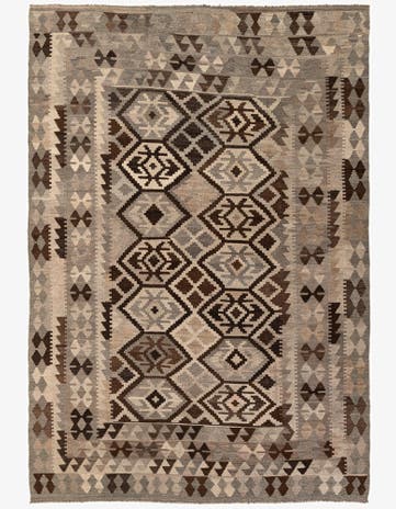 6' 9 x 9' 8 Hand Woven Kilim Maymana Wool Rug