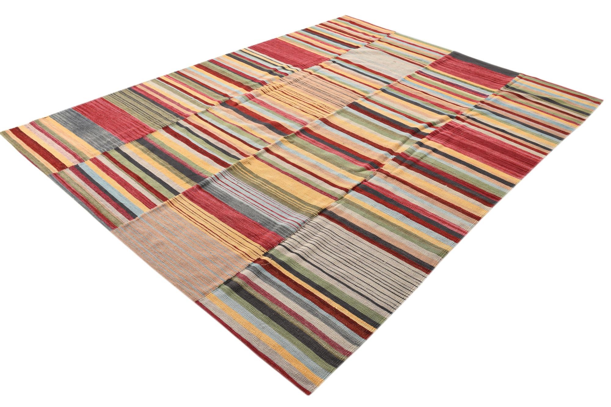 7' 1 x 9' 6 Hand Woven Kilim Modern Wool Rug