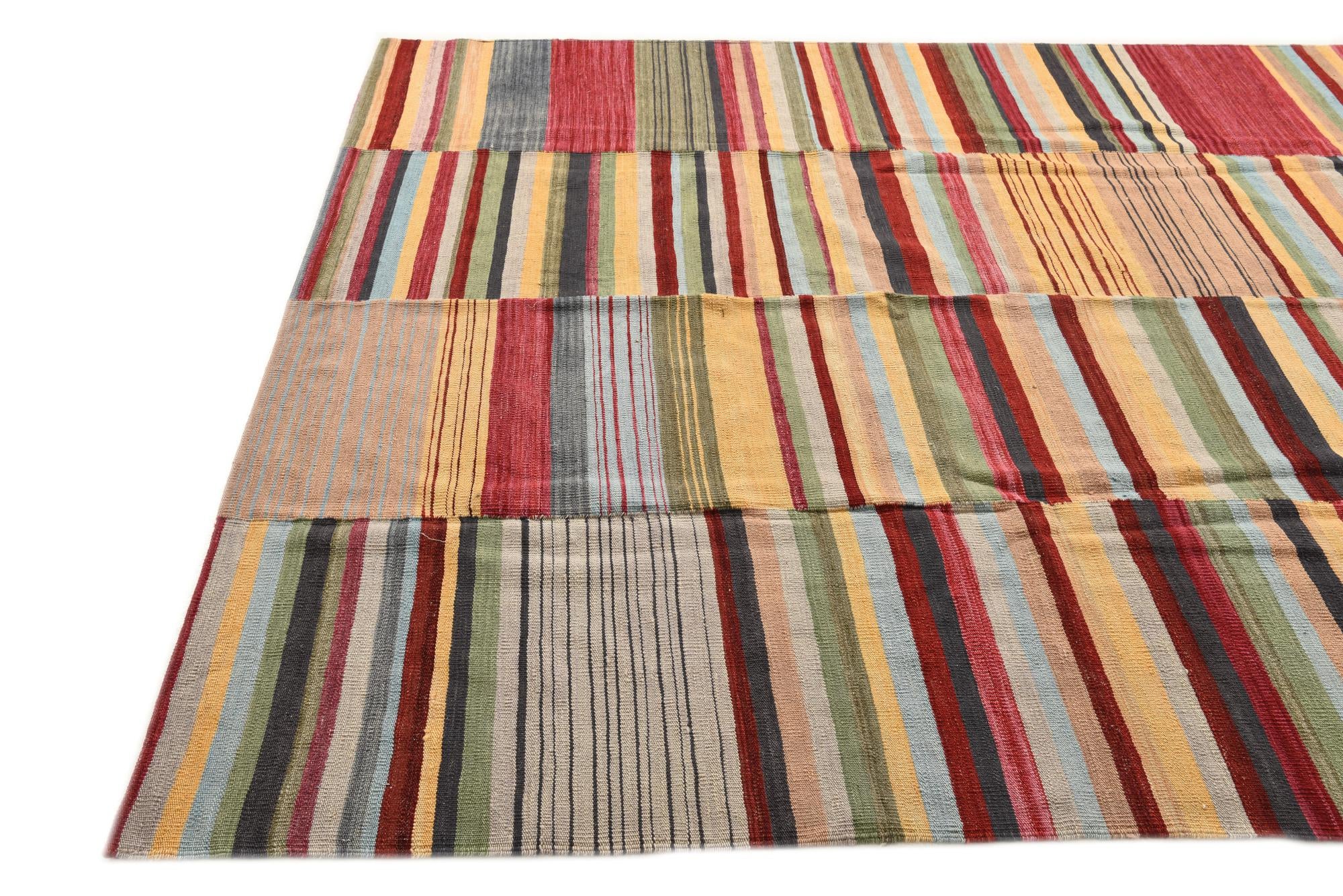 7' 1 x 9' 6 Hand Woven Kilim Modern Wool Rug