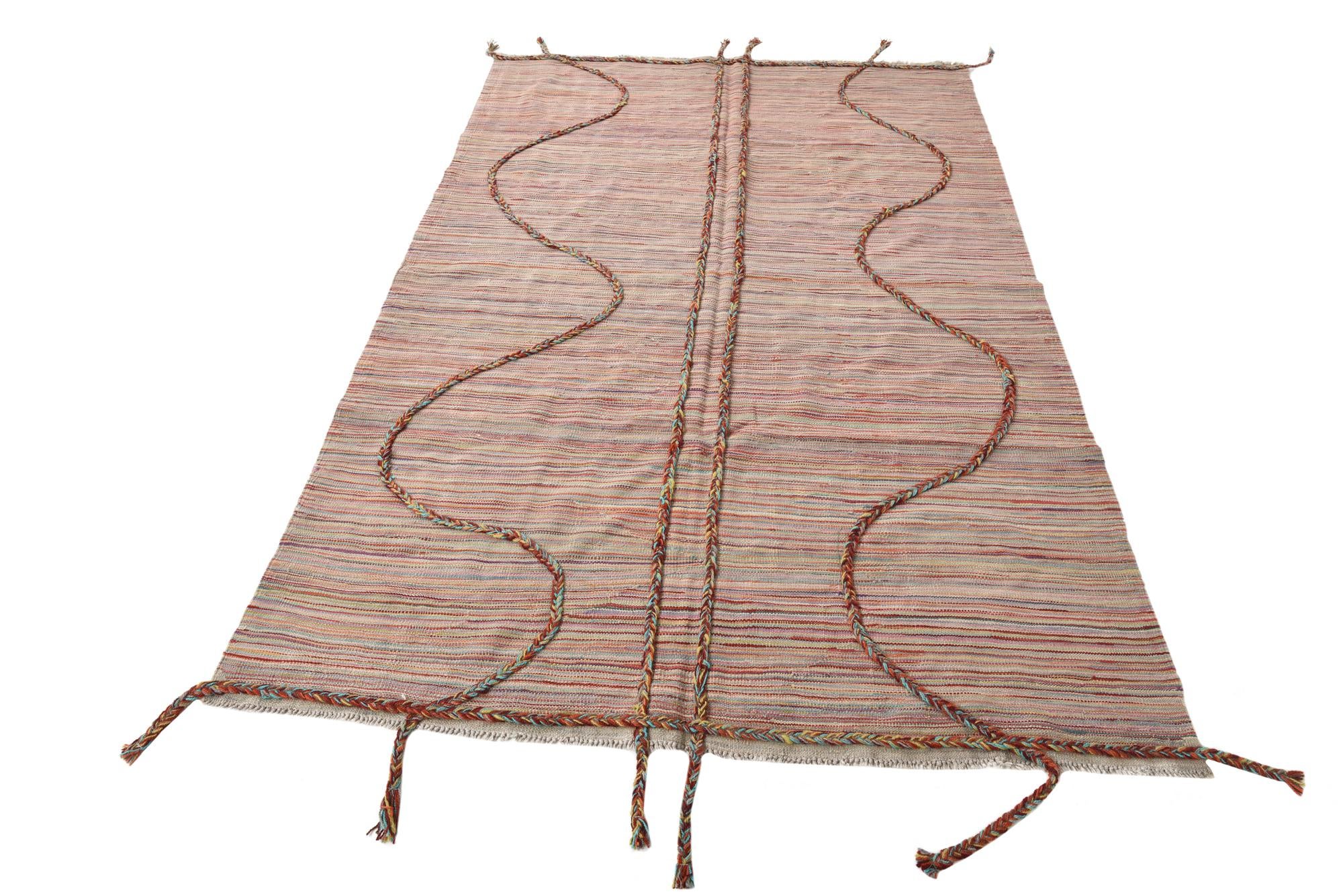 5' 2 x 8' 1 Hand Woven Kilim Modern Wool Rug