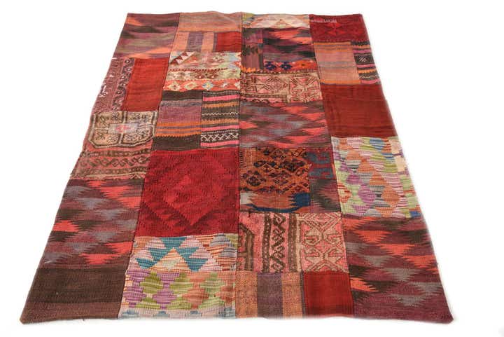 3' 6 x 5' 2 Hand Woven Kilim Patchwork Wool Rug
