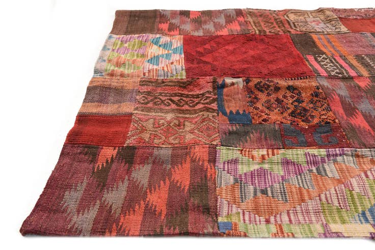 Detail image of 3' 6 x 5' 2 Hand Woven Kilim Patchwork Wool Rug