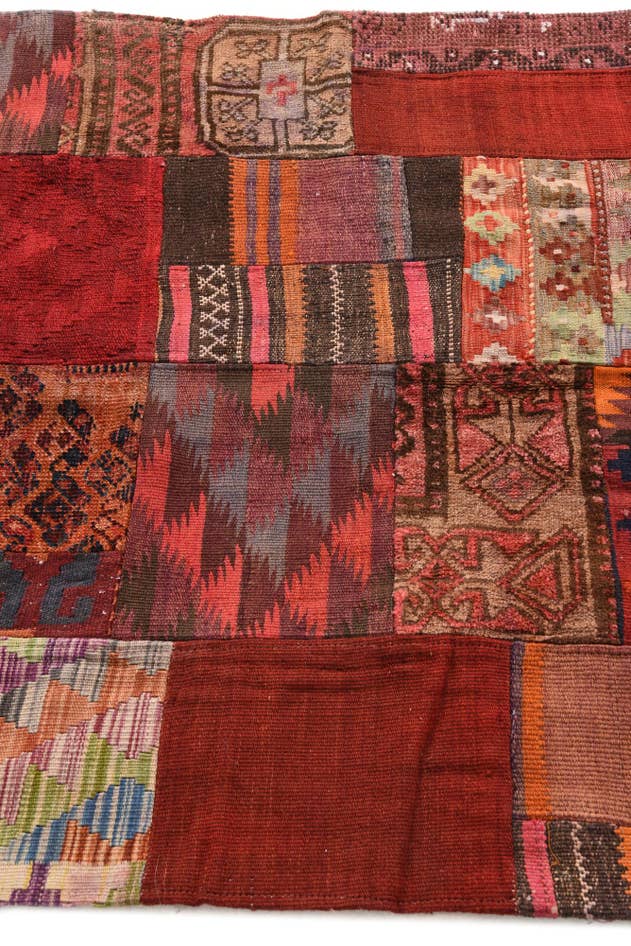 Detail image of 3' 6 x 5' 2 Hand Woven Kilim Patchwork Wool Rug