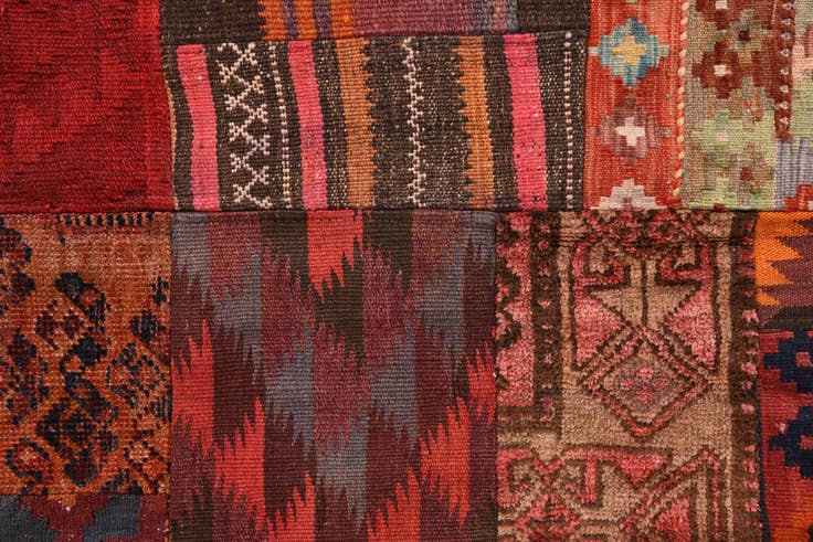 Detail image of 3' 6 x 5' 2 Hand Woven Kilim Patchwork Wool Rug