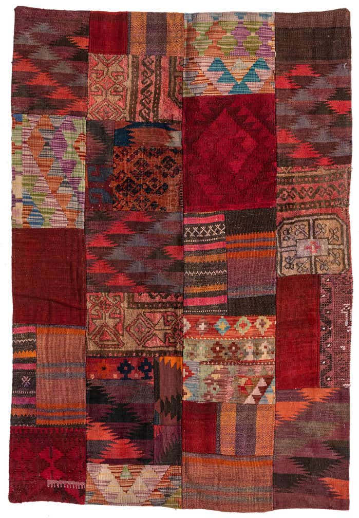3' 6 x 5' 2 Hand Woven Kilim Patchwork Wool Rug