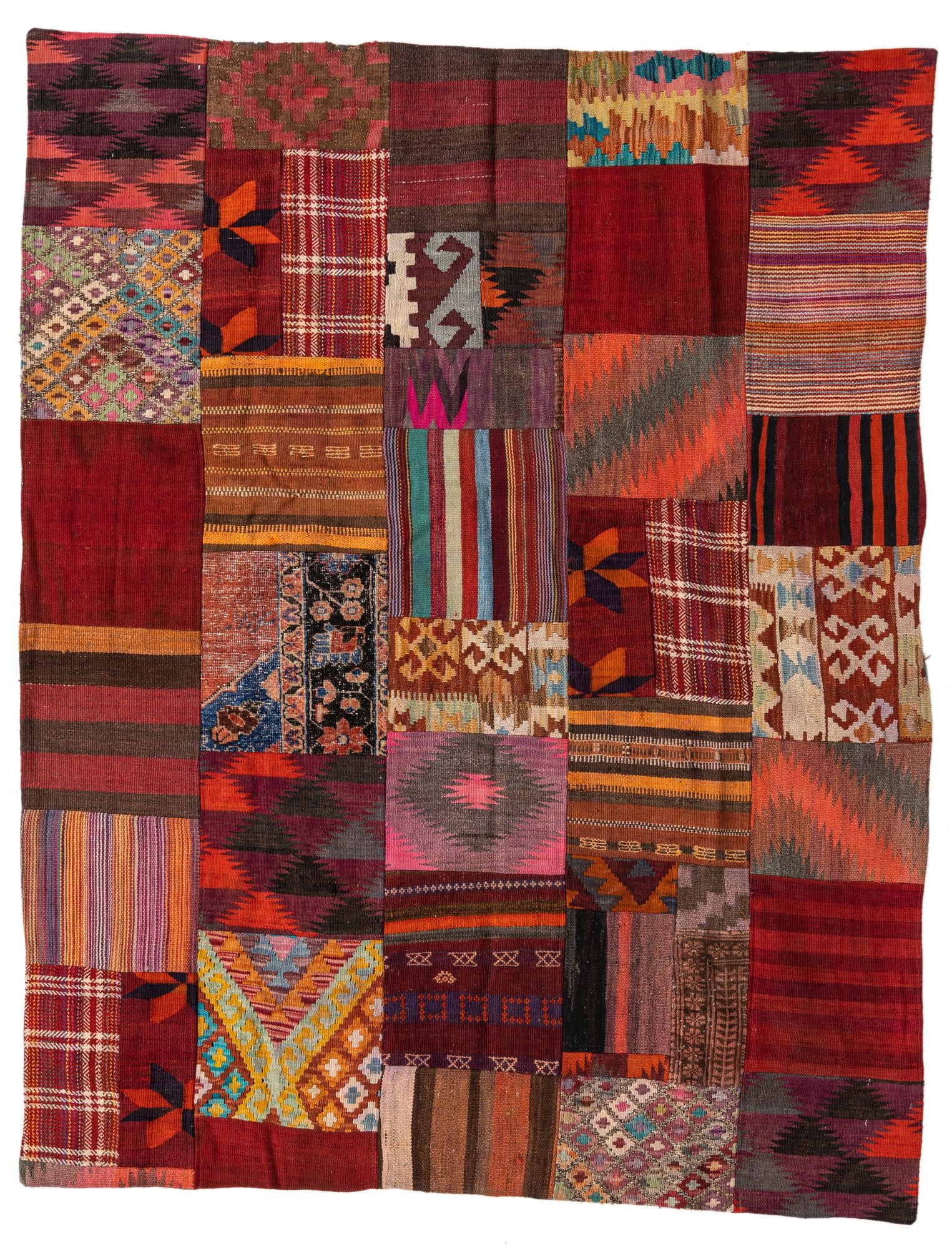 5' 1 x 6' 5 Hand Woven Kilim Patchwork Wool Rug